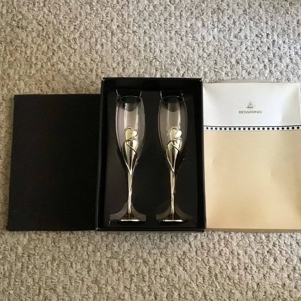 ❤️Double Hearts Toasting Flutes Set❤️ - Picture 4 of 5